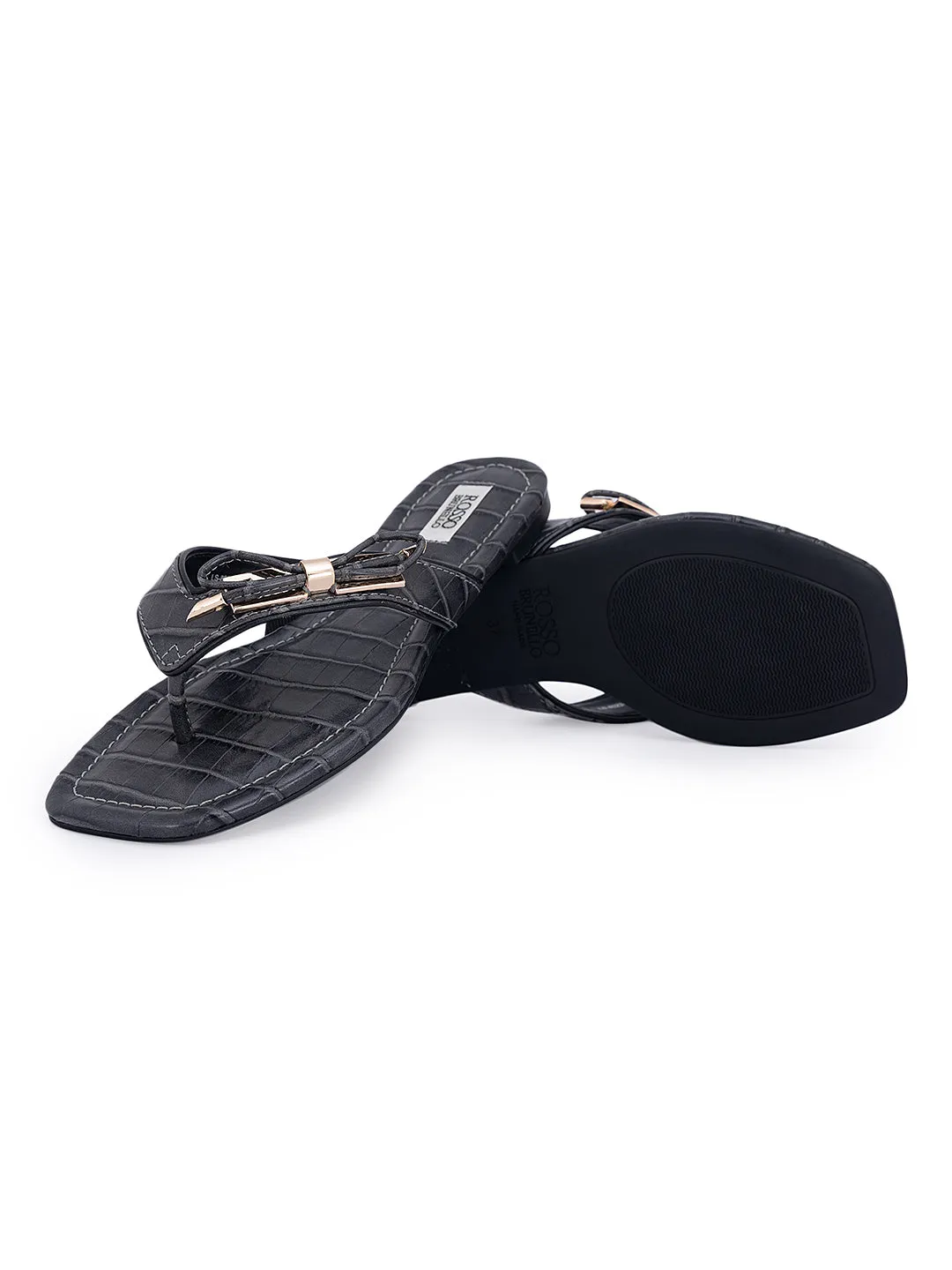 Grey Croco Textured Flats