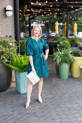 Teal Textured Puff Sleeve Dress