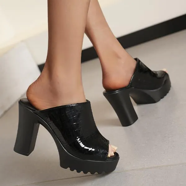 Women's Fashionable Fish Mouth Thick Heel Slippers 74186059S