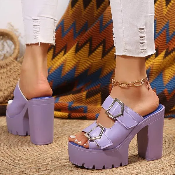 Women's Fashionable High Heel Sandals with Chunky Heel and Single Strap Buckle 59710970C