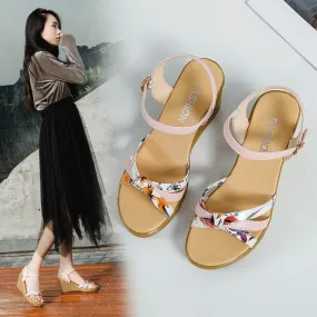 Women's High Heel Wedge Sandals with Colourful Straps